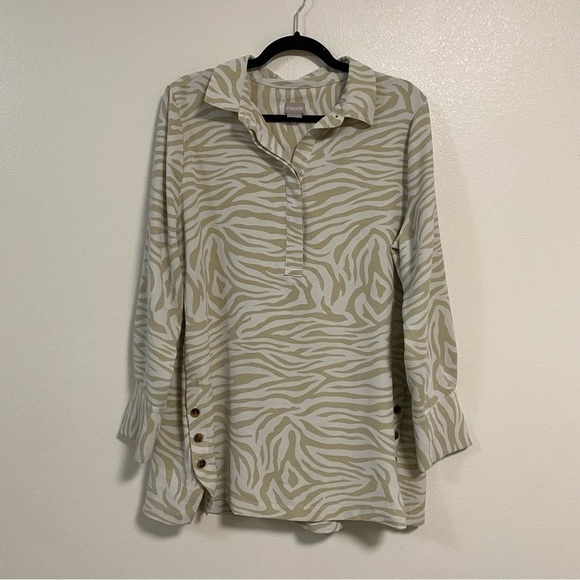 Chico’s Blouse Women’s Size 2/Large Zebra Print Long Sleeve Tunic Top Blouse - Picture 1 of 16